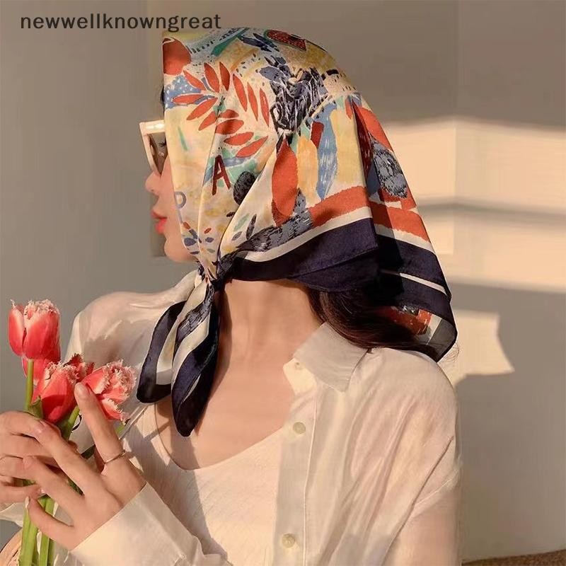 Newwellknowngreat แฟชั่นพิมพ์ผ้าพันคอสแควร์ Hijab สําหรับผู้หญิงสาว Sa ผ้าไหมมุสลิม Neckerchief ผม Band Wrap ผ้าคลุมไหล่ Foulard CAD