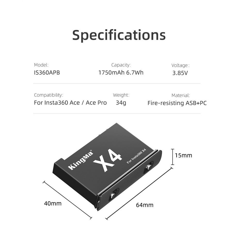 Kingma Insta360 X4 แบตเตอรี่ แท่นชาร์จ (ประกันศูนย์ 1 ปี)