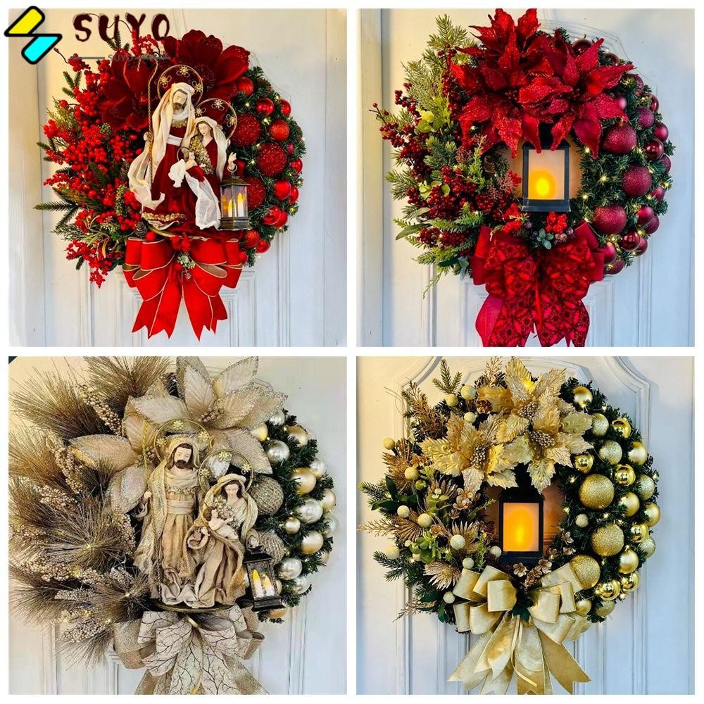 Suyo เครื่องประดับแขวนประตู Xmas Home Decor พร้อมไฟพวงหรีดต้นคริสต์มาส Garland Jesus