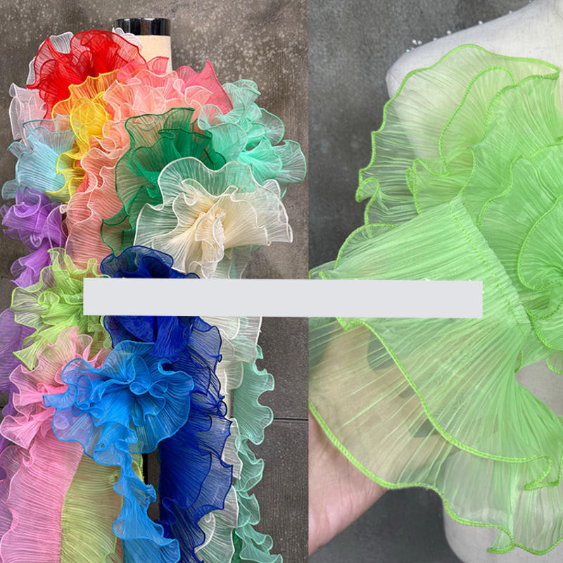 1m Double organza Pearlescent สามมิติจีบหยักลูกไม้ชุดแต่งงานอุปกรณ์ diy ตกแต่ง