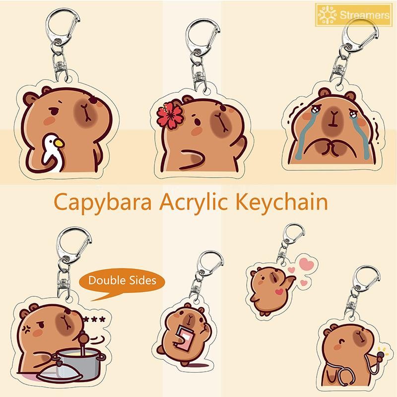 {Streamers} น่ารักตลก Capybara พวงกุญแจอะคริลิคการ์ตูน Kawaii สัตว์พวงกุญแจสร้างสรรค์จี้กระเป๋า Ch ตกแต่งสาวของขวัญเล็กๆใหม่