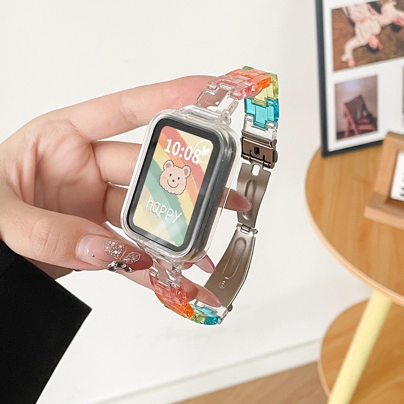 สีลูกกวาดเรซิ่นสําหรับ Xiaomi Smart Band 9 Pro / 8 Pro สายรัดข้อมือสําหรับ Xiaomi Smart Band 7 Pro โปร่งใสเปลี่ยนฝาครอบ