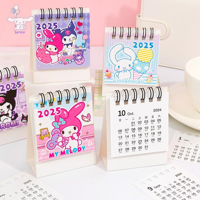 [San] 1pc Kawaii Sanrio Kuromi Mini ปฏิทิน 2025 ปฏิทินตั้งโต๊ะ To Do List รายวันรายเดือนรายปี Planner Time Manegement DIY ตกแต่ง POP