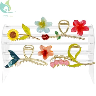ขาตั้งอะคริลิคใส หมุนได้ 360 องศา Claw คลิป Organizer Claw คลิปผู้ถือโปร่งใส คลิปชั้นเก็บ hair claw acrylic stand