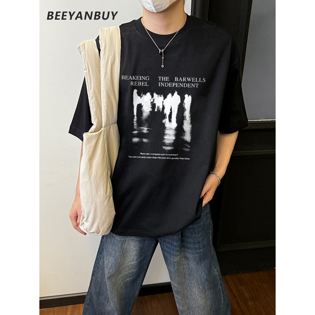 Beeyanbuy เสื้อยืด oversize, เสื้อยืดแขนสั้นพิมพ์ลายภาพสไตล์สตรีทแฟชั่น #T1522