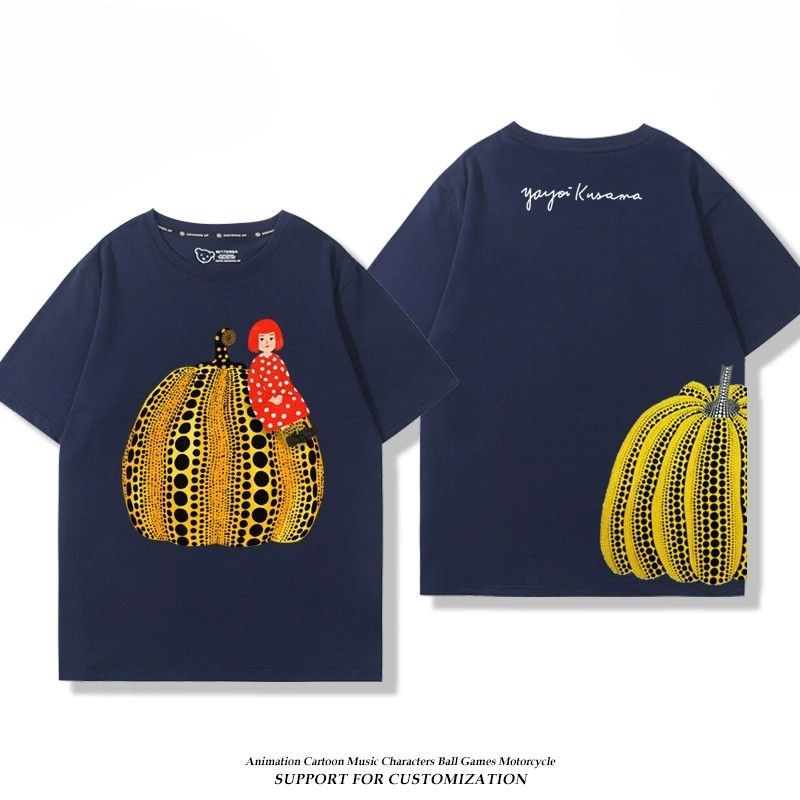เสื้อยืดแขนสั้นหลวมสไตล์ใหม่ Yayoi Kusama Polka Dot Pumpkin สำหรับผู้ชาย