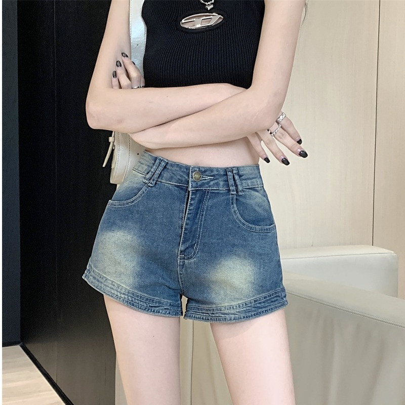 Rommers S-6XL กางเกงขาสั้นผ้ายีนส์ย้อนยุค อเมริกัน เอวสูง สไตล์เซ็กซี่ ไซส์ใหญ่