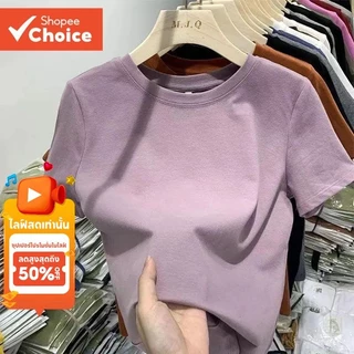 40S 92% ผ้าฝ้าย 8% Spandex Modal เสื้อยืดแขนสั้น Slim Fit ความยืดหยุ่นสูงธรรมดาผู้หญิงสีขาวด้านบน