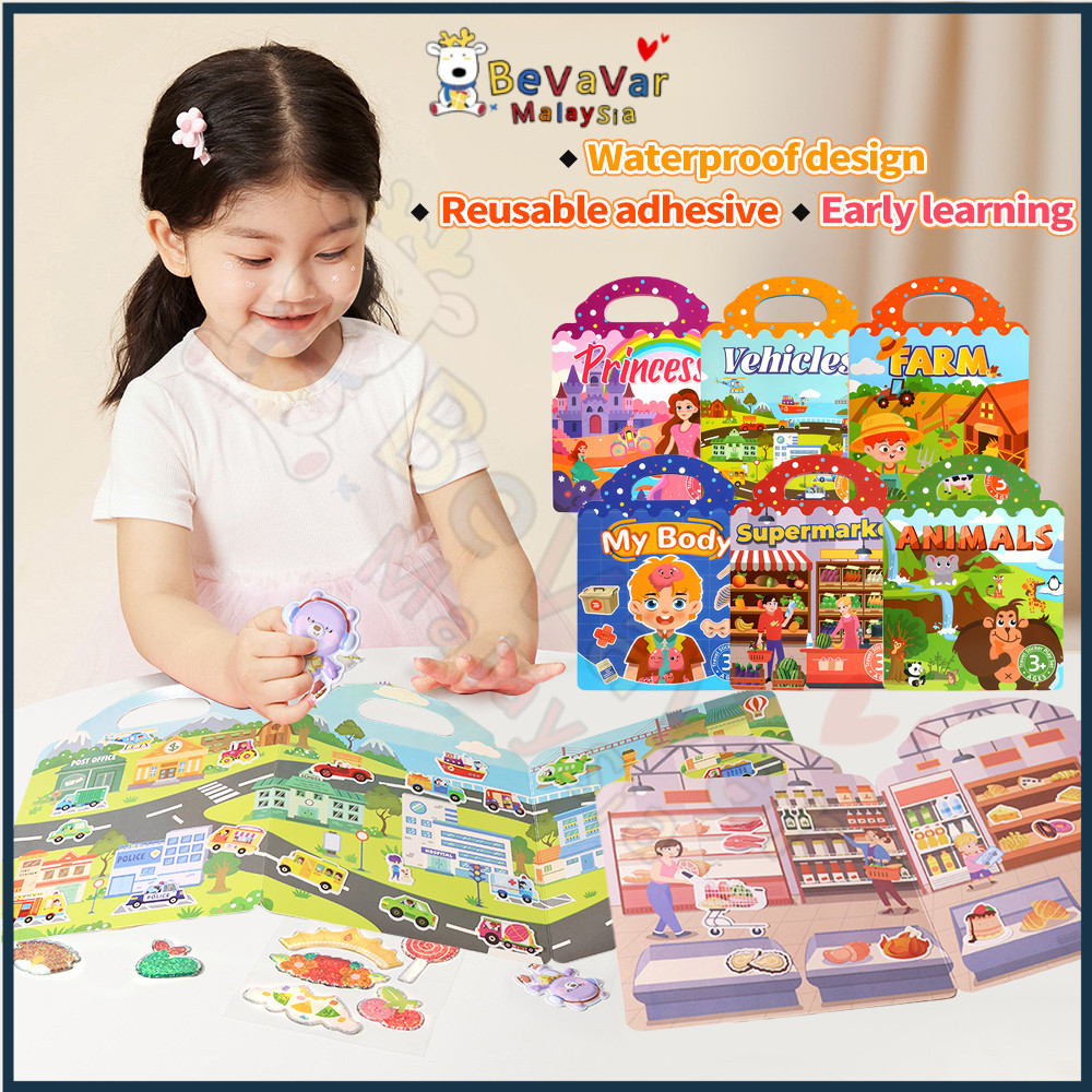 Bevavar Buku Pelekat Budak สนุกการเรียนรู้เด็กสติกเกอร์หนังสือReusable Quite Book Early Educationของ