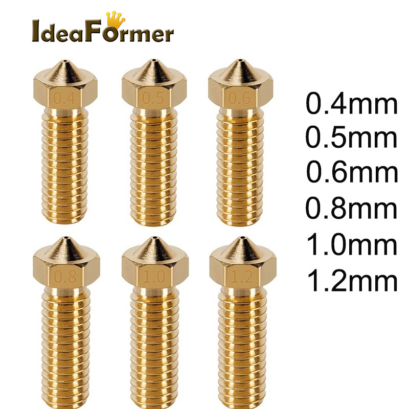 2pcs 3D Parts Brass Volcano Nozzle M6 Extra Lengthen Copper Nozzle 1.75mm High Flow 0.4/0.8/1.0/1.2m
