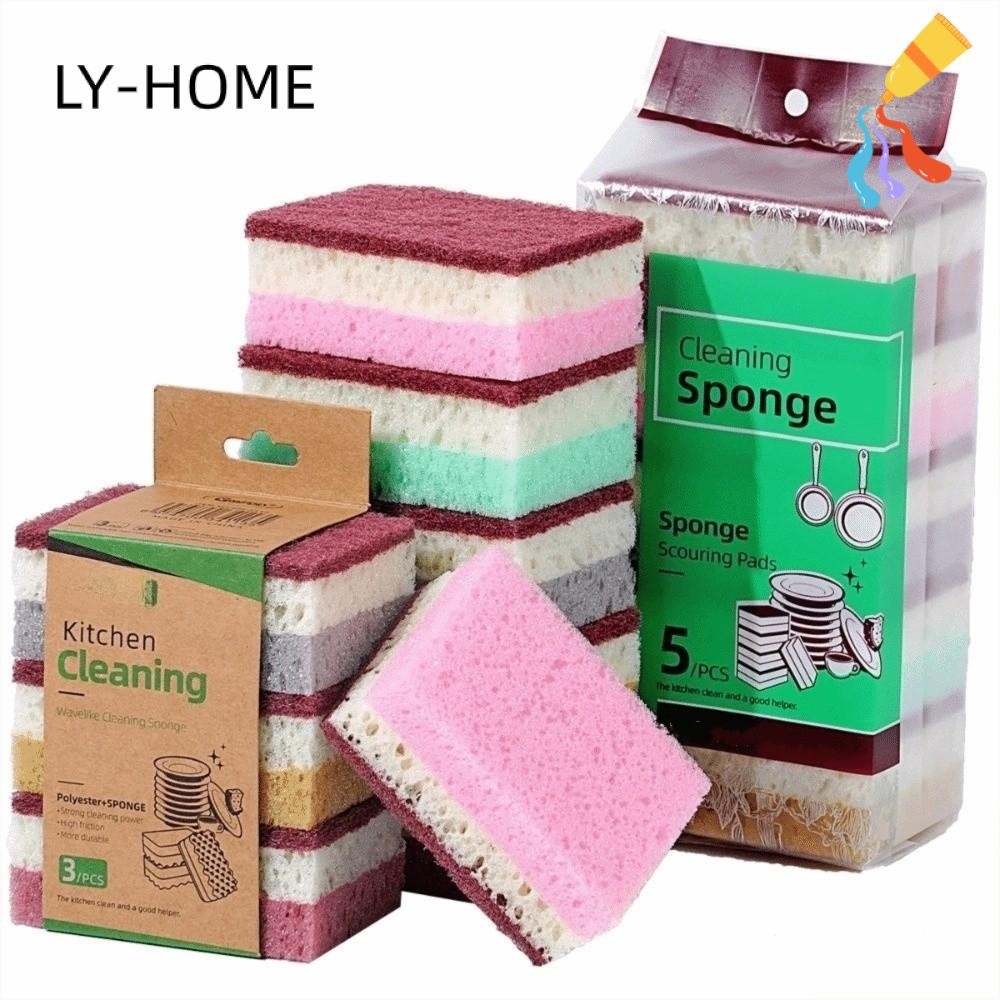 LIAOYING 5/10PCS ฟองน้ําล้างจานในครัว, เครื่องมือทําความสะอาดความหนาแน่นสูงผ้าล้างจาน, มัลติฟังก์ชั่นไม่เหนียวเหนอะหนะหม้อสนิมกําจัดสิ่งสกปรกบนห้องน้ํา