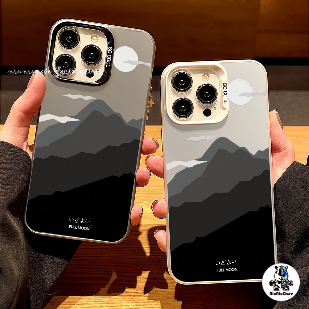 เคส For iPhone 11 12 13 14 15 16 Pro max plus x xs xr xsmax 7 8 Plus เคสป้องกันโทรศัพท์มือถือ ลายภูเขา สีเงิน กันกระแทก