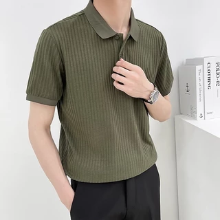 Chaistyle - เสื้อโปโลผู้ชาย วินเทจ หลวม ใส่สบาย เสื้อคอปก ลำลอง เลือกได้หลายสี
