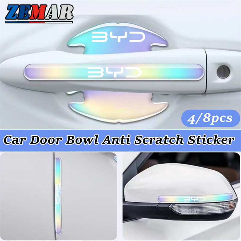4/8 ชิ้น BYD รถประตูชามสติกเกอร์ Anti Scratch สติกเกอร์เลเซอร์ที่มีสีสันรถประตูกระจกมองหลังป้องกันรุ่นหนาสําหรับ BYD Dolphin Atto 3 Sealion 6 Sealion 7 M6 ซีล