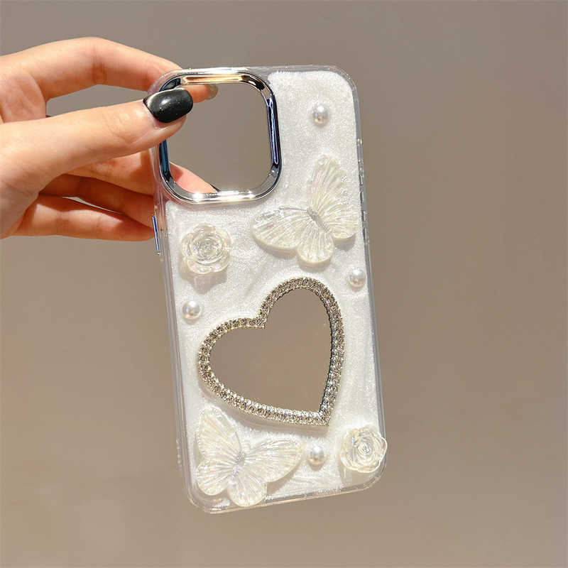 Flower Love Mirror Dropping Gelเคสโทรศัพท์สําหรับiPhone 11 12 13 14 15 16 Pro Max PlusปลอกAnti Fallฝาครอบป้องกันสําหรับiPhone16Promaxกรณี