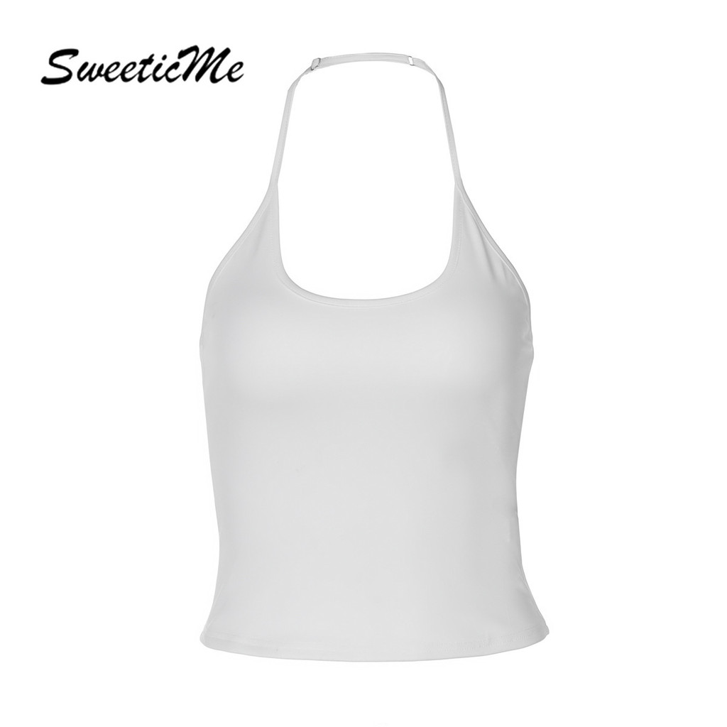SweeticMe เสื้อ.camisole แบบ.BACKLESS HALTER สไตล์เรียบง่าย ปรับขนาดได้ สำหรับสตรี
