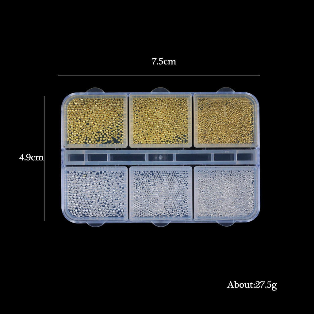 ทําเล็บมือมินิโลหะลูกเหล็ก6ช่องผสมชุดทองเงินปืนสีดําคาเวียร์เล็บเครื่องประดับ - รูปที่ 3