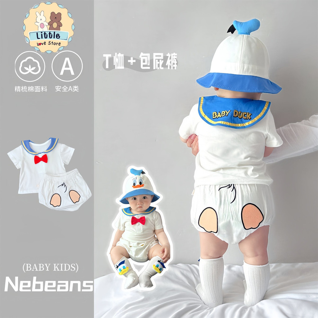 ชุดจั้มทารก เสื้อทีเชิ้ตคอปกลายการ์ตูนสำหรับเด็กทารกชายและหญิงกางเกง ชุดสองชิ้นชุดเด็ก donald TTL002