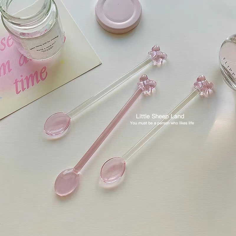 ช้อนคนผสมเครื่องดื่ม ช้อนคนกาแฟแก้วทนความร้อนสูง สไตล์ins โบว์🎀น่ารัก  แก้วโบโรซิลิเกต