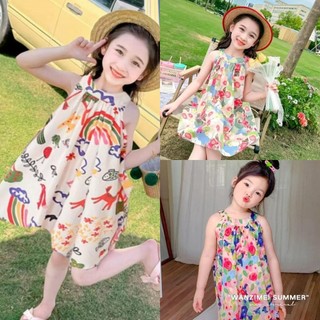 ชุดเดรสเด็กผู้หญิง เดรสลายดอกไม้น่ารัก ผ้านุ้มสบายระบายอากาศได้ดี เหมาะสำหรับสาวๆ1-5 ปี[DA-BB]