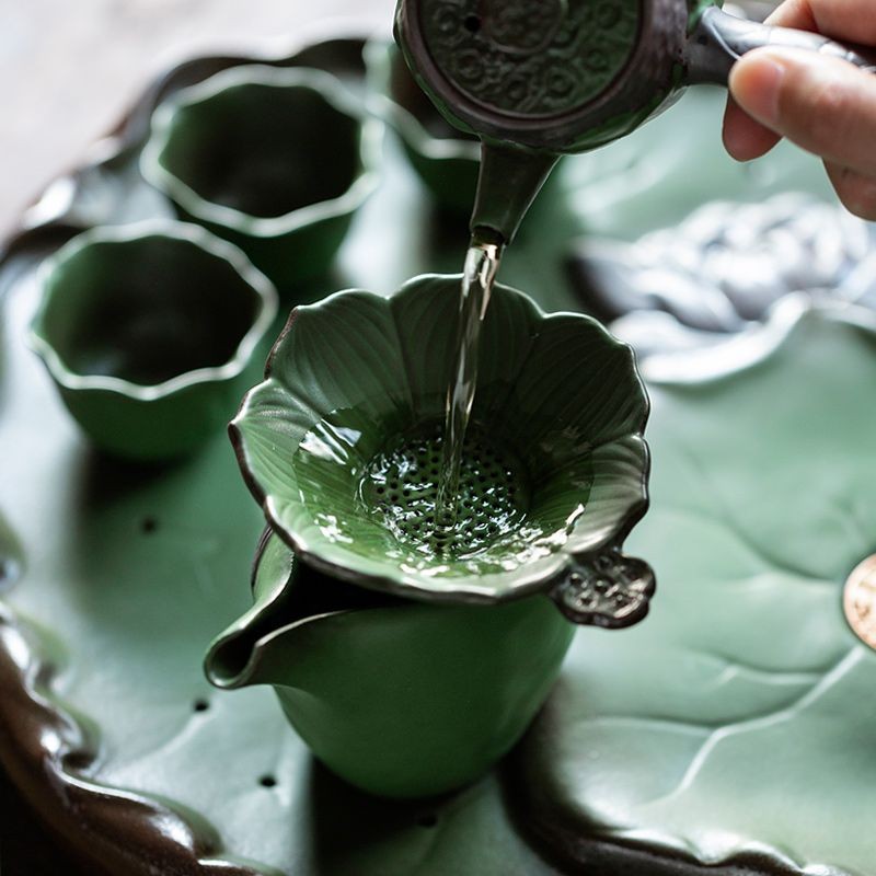 莲花叶组 中式复古家古古茶น้ํามัน绿茶分器Lotus Leaf Filter Group Retro Home Lotus Green zhilinba570.my20250714