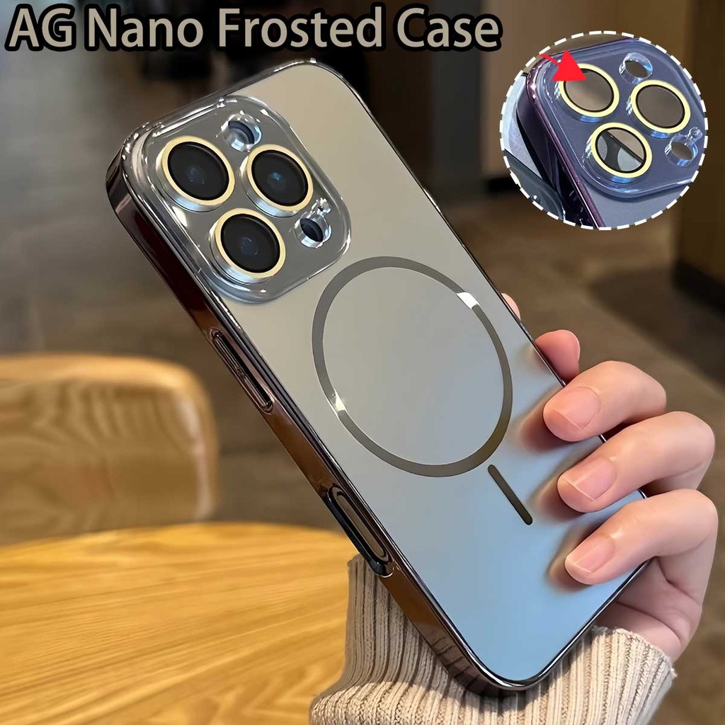 ป้องกันลายนิ้วมือ AG Nano Matte Magnetic Case กล้องเลนส์ป้องกันฟิล์มสําหรับ iPhone 12 13 14 15 16 Pro Max กรณีล้อมรอบอย่างเต็มที่ Anti-fall กันกระแทกขอบนุ่มฝาครอบ