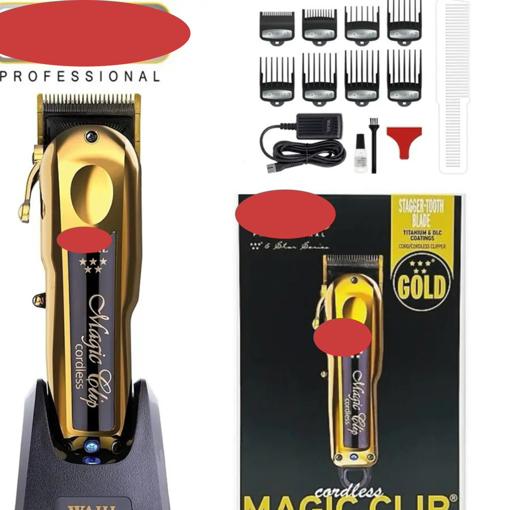 ต้นฉบับ 5 ดาว 8148716 Gold Magic Clip Limited Edition ปัตตาเลี่ยนมืออาชีพ/ไร้สายพร้อมฐานชาร์จ