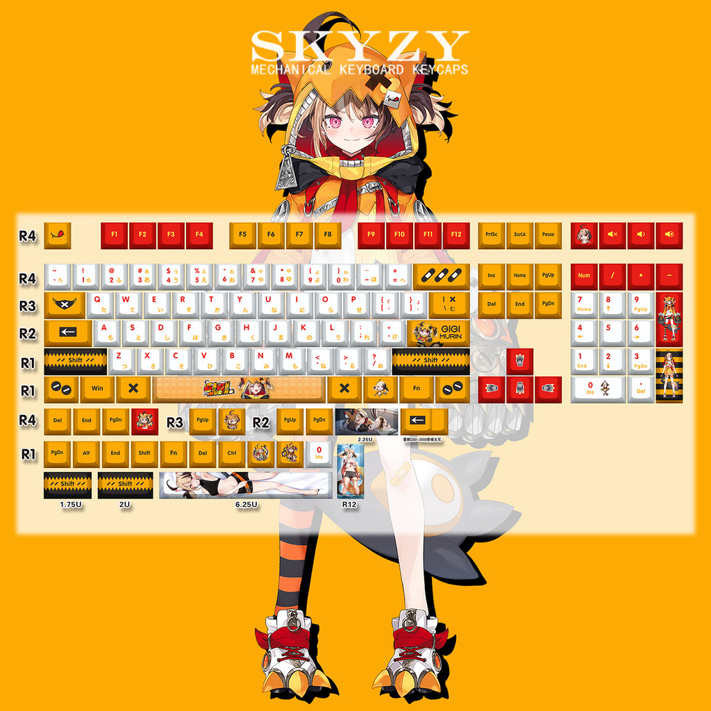 Gigi Murin Keycaps Cherry Profile Hololive Theme PBT Dye Sub Keycap ชุด