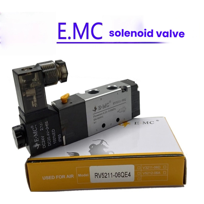 Yitano EMC โซลินอยด์วาล์วนิวเมติกสัญญาณสองทางวาล์วทิศทางห้าทาง V5221-08 RV5211-06Q ของแท้ 24V