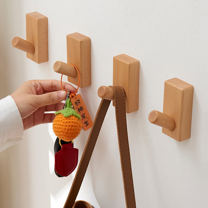 Retro ตะขอติดผนังไม้ทรงกระบอก Coat Storage Racks Simple Home Supplies