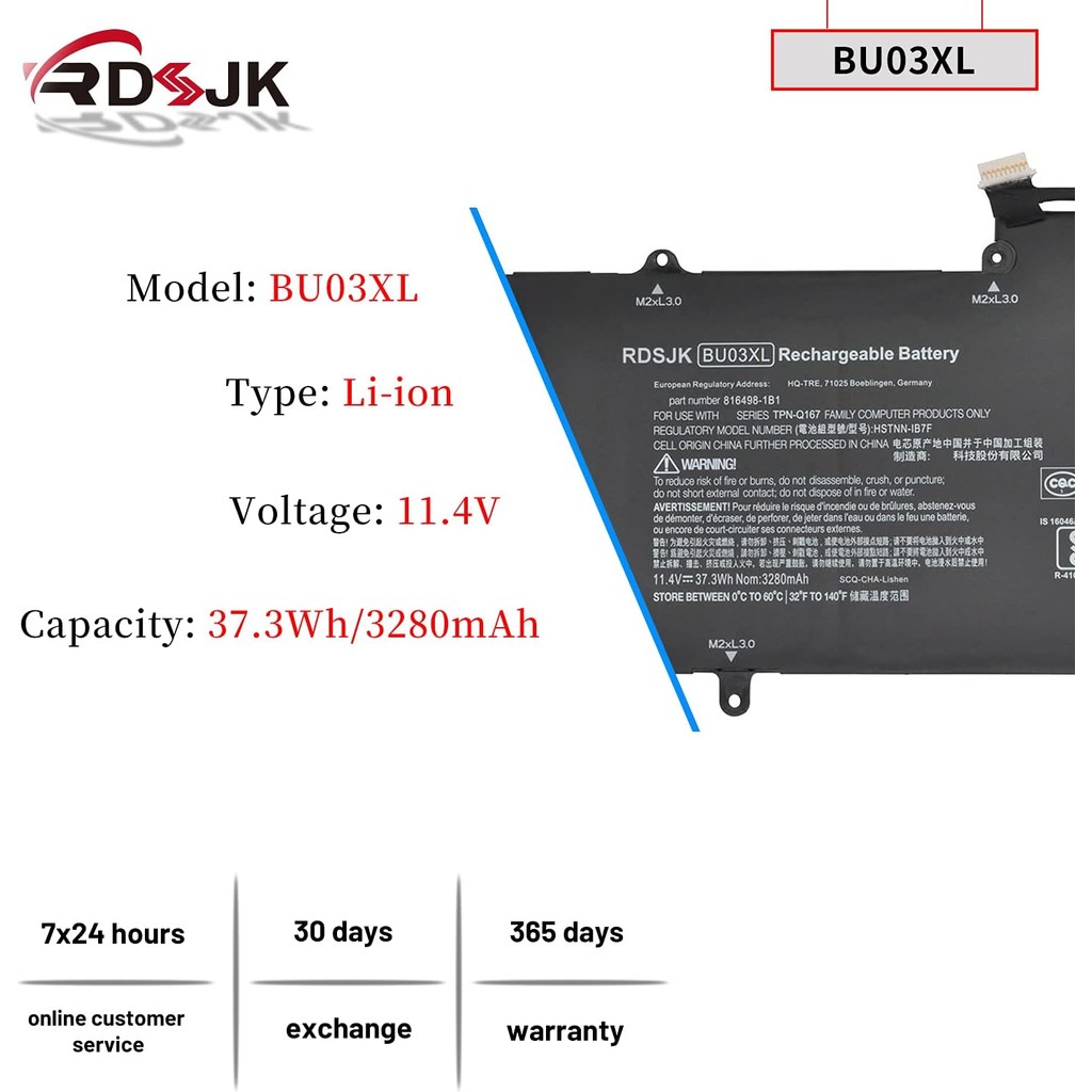 BU03XL แบตเตอรี่แล็ปท็อปสําหรับ HP Chromebook 14 G4 14-AK 14-AK001NA 14-AK005NF 14-AK000NZ 14-AK010N