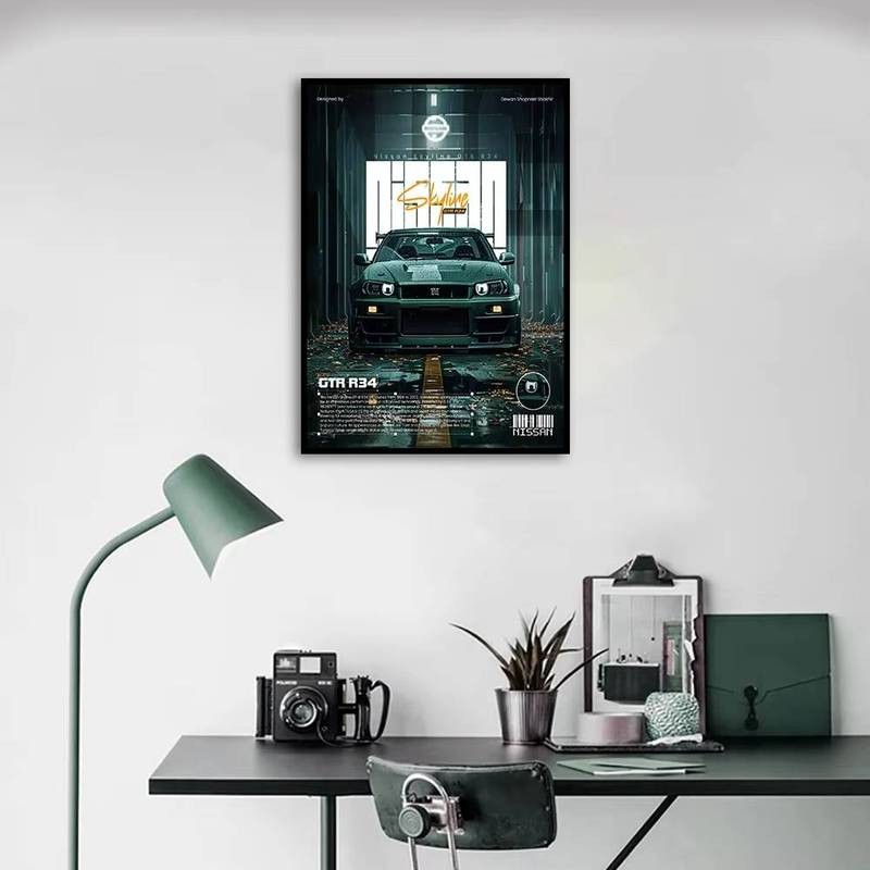 รถยนต์ที่มีชื่อเสียง M4 GTR R34 Art ผ้าใบพิมพ์โปสเตอร์ YZF-R1M ภาพวาดตกแต่งตกแต่งบ้าน Frameless ของขวัญ - รูปที่ 2