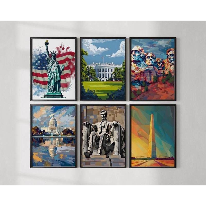 USA Landmarks Wall Art รูปปั้น Liberty White House Mount Rushmore Capitol Lincoln Memorial Decor