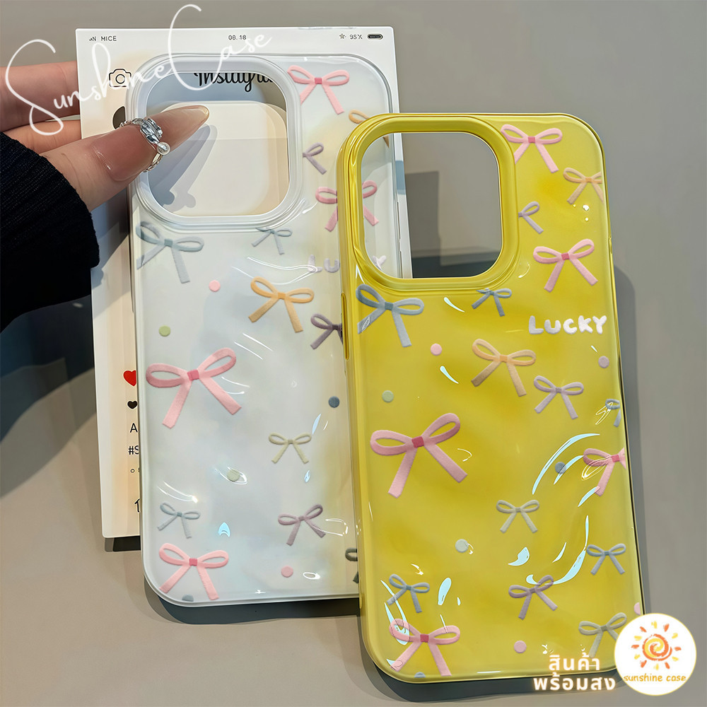 สต๊อกไทย เคสไอโฟน16 ลายโบว์สีสดใส น่ารัก เคสลายอุกกาบาต For IPhone13 11 12 14PLUS 6/7/8 15 16ProMAX X XR XSMAX กันกระแทก
