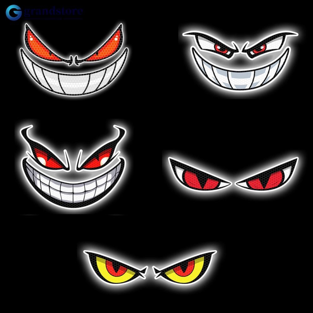GRS 2 ชิ้น/3 ชิ้นสะท้อนแสงสติกเกอร์รถจักรยานยนต์ Devil Eyes ปากหมวกกันน็อค Fairing รถด้านหลังหน้าต่างตกแต่ง Decal สติกเกอร์ไฟฟ้า