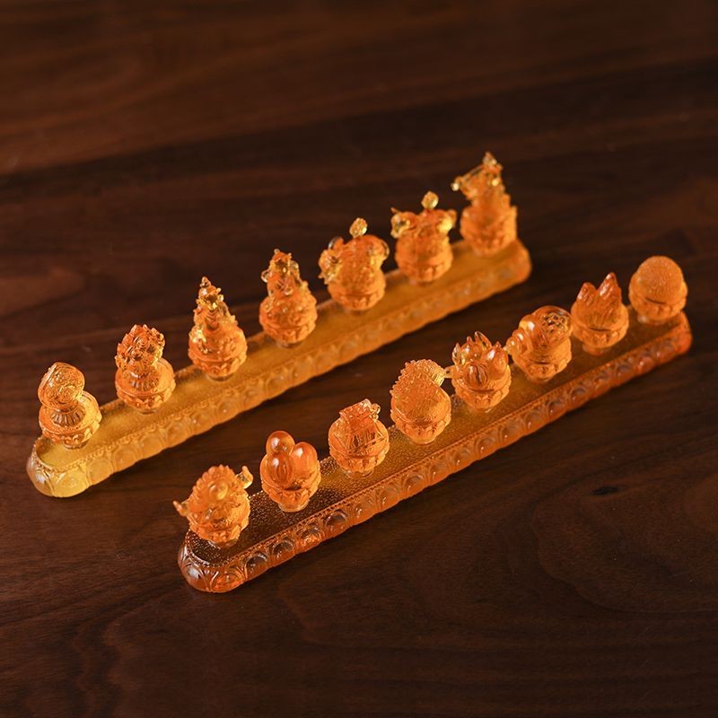 家用琉璃八吉祥八供八瑞物七政宝摆佛前八宝led长明灯佛堂灯Household Glass Eight Auspicious Eight Offerings Eight Auspicious Items