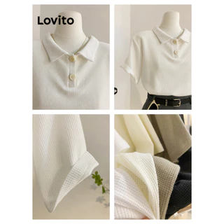 Lovito แคชชวล เสื้อยืดทรงหลวมเรียบๆ ผ้าถักลายวาฟเฟิล โปโล สำหรับผู้หญิง L68ED039 (หลากสี)