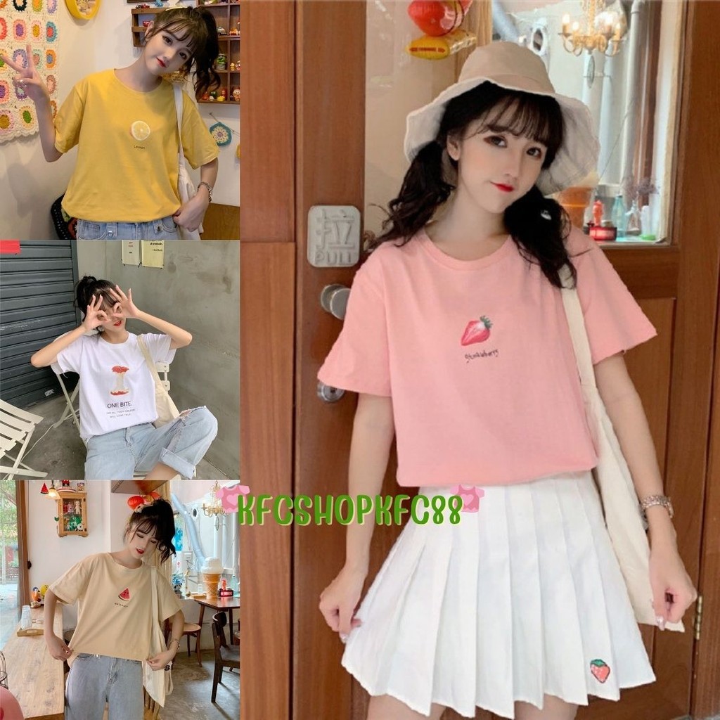 🌟KFC🌟(โล๊ะเสื้อ) เสื้อยืดสกรีนลายผลไม้ ผ้านิ่ม ใส่สบาย สไตร์เกาหลี #F001