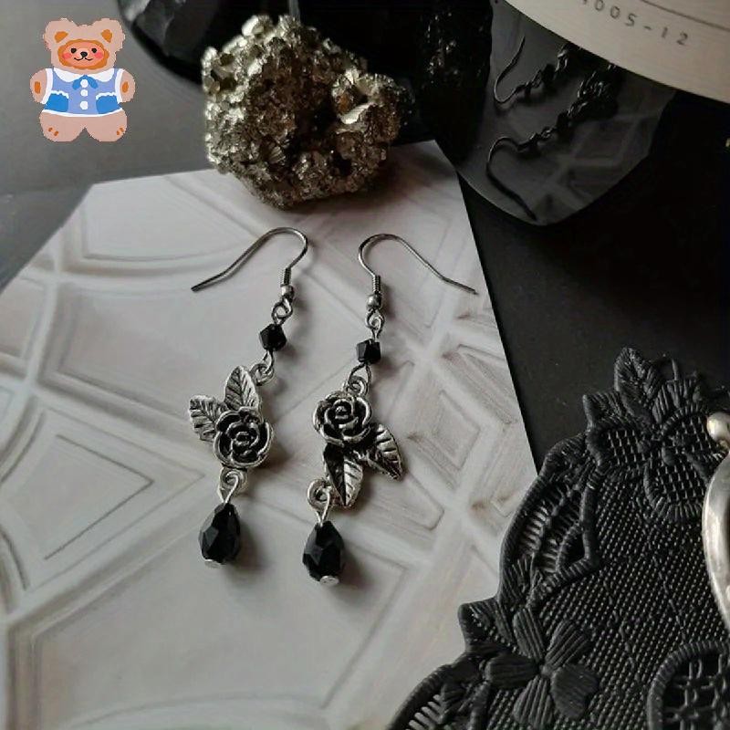 ต่างหูcharmวินเทจ สไตล์Gothic&Punk คริสตัลสีดำและโลหะผสม