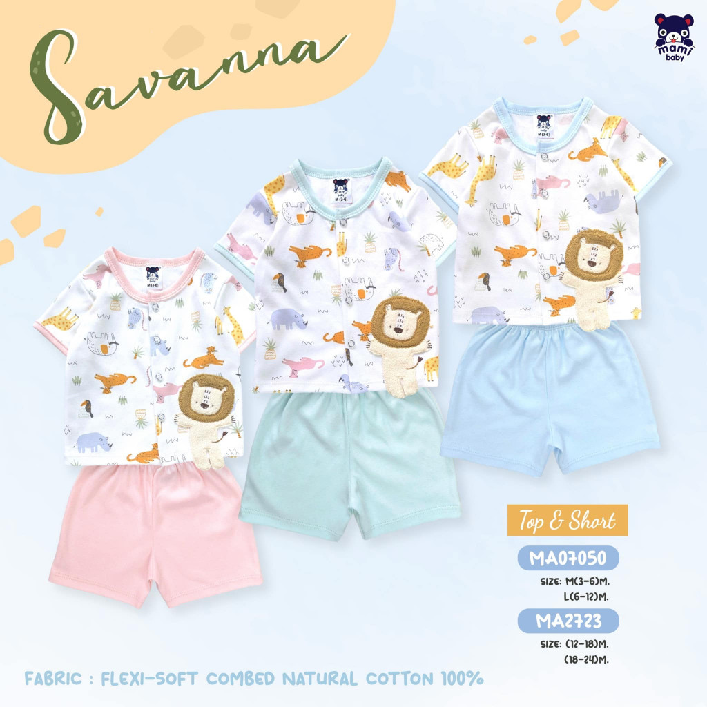 Mami baby ชุดกระดุมหน้าเด็กเล็กแขนสั้น (3-6M, 6-12M, 12-18M, 18-24M)
