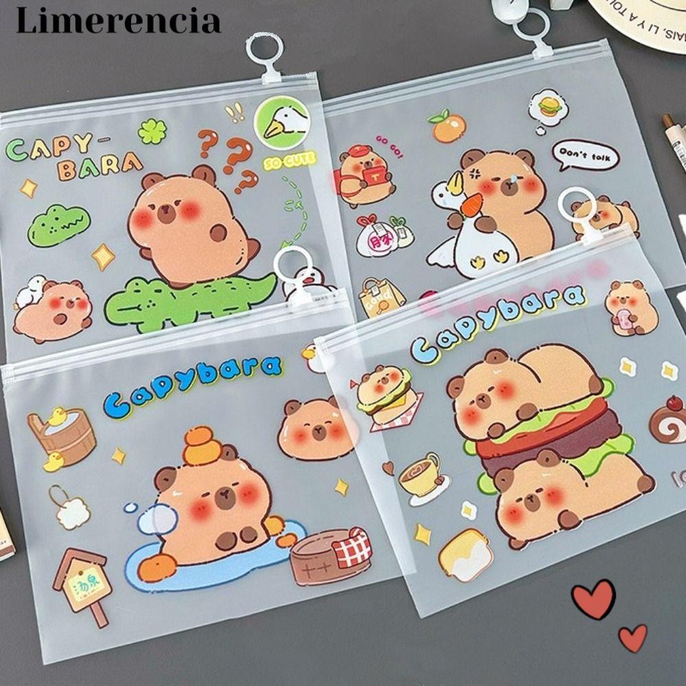 LIMERENCIA Capybara File Bag, PVC Transparent Test Paper Storage Pouch, Light Large Opening Cute Car