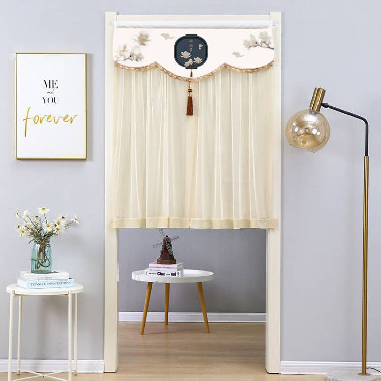 现货！高档厨房挂帘不透人蕾丝门帘家用免打孔隔断帘客厅卧室防隐私High end kitchen curtains that do not penetrate people, lace door cur