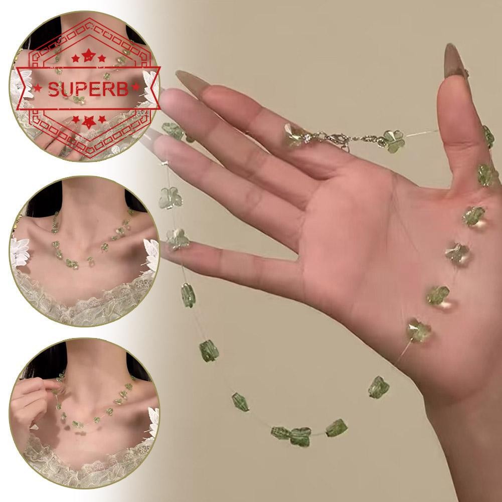 apoedc สร้อยคอผีเสื้อสีเขียวสด ลวดลูกปัด โซ่ V2l1 apoedc