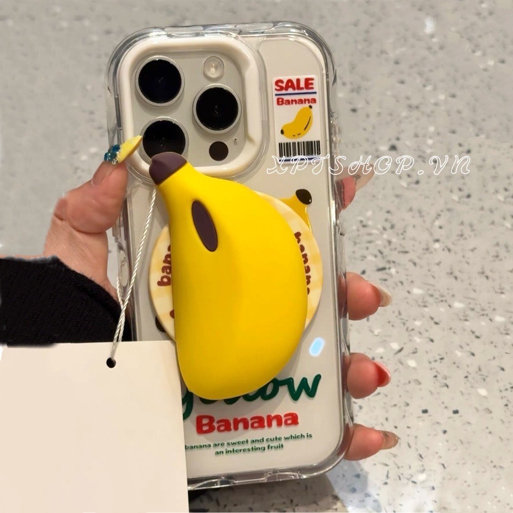 Magnetic Banana Bracket เคสโทรศัพท์สําหรับ iPhone 17 Pro Max 16 Plus 15 14 13 กันกระแทกป้องกันปลอก