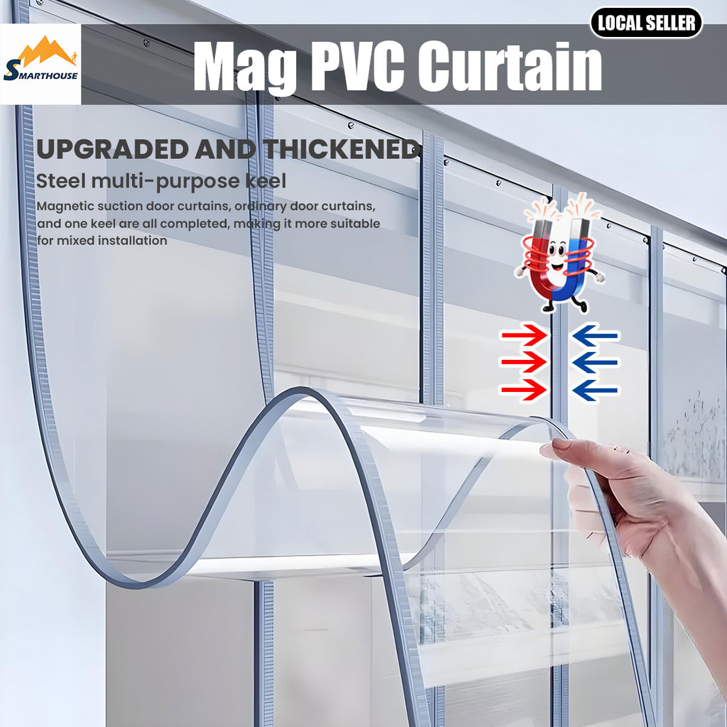 Aircond Curtain Magnetic Door Curtain PVC Windproof Block Door Curtain โปร่งใส Magnetic Curtain Lang