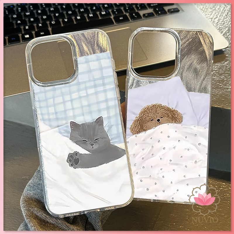 เส้นด้ายขนนกสีเงิน สวยมาก ส่งจากไทย แมวนอนหลับ สำหรับ iphone 16 15 14 plus เคสไอโฟน 13 12 11 PRO MAX X XS MAX XR 7/8PLUS