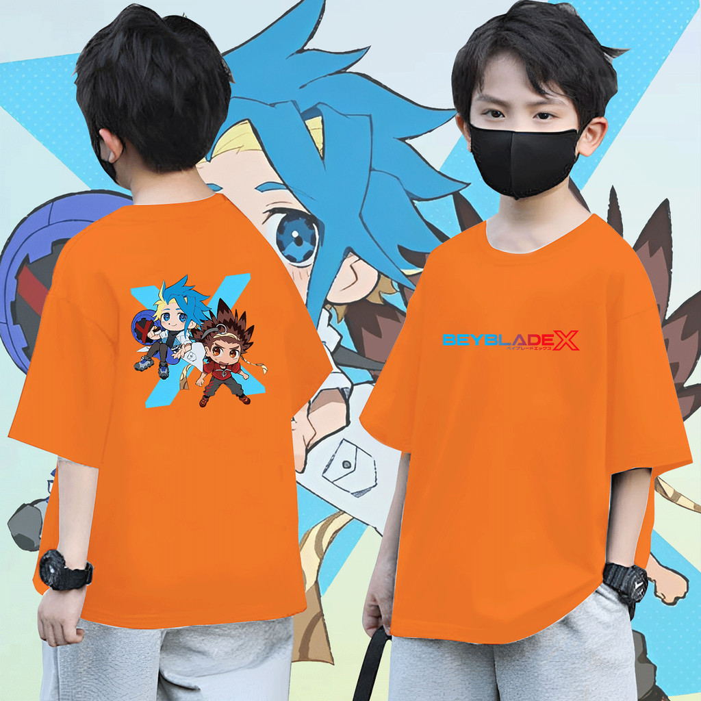 【kids】 8 สี เสื้อฮู้ดเด็ก Kurosu Ekusu Kazami Bird  jaxon cross - Beyblade X เสื้อยืดเด็กผ้าฝ้าย 8 ส