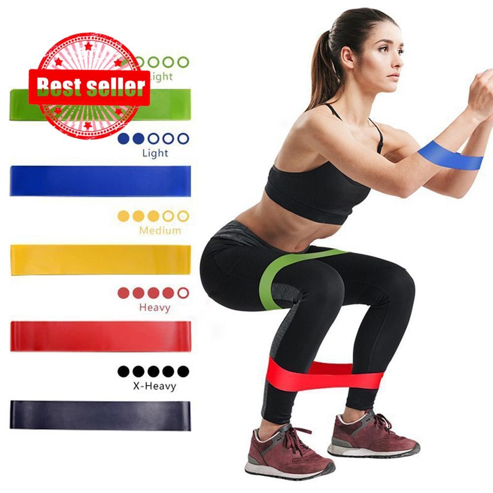 แบบพกพาฟิตเนสออกกําลังกายอุปกรณ์ยาง Crossfit โยคะ Elastic Gym Gum Resistance W7o2