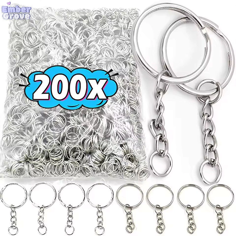 50/100/200 ชิ้นพวงกุญแจโลหะพร้อมแหวนแยก / 25 มม. พวงกุญแจเปล่า / จี้กุญแจ DIY