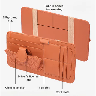 มัลติฟังก์ชั่นรถ Sun Visor Organizer คลิปผู้ถือบัตรแขวนกระเป๋าหนัง PU